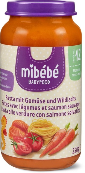 Mibébé Bio Babyfood Babygläschen Pasta mit Gemüse und Wildlachs