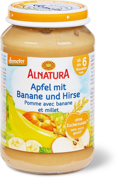 Alnatura Demeter Babygläschen mit Apfel, Banane und Hirse