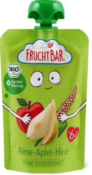 Fruchtbar Bio Quetschbeutel für Babys, Birne, Apfel & Hirse