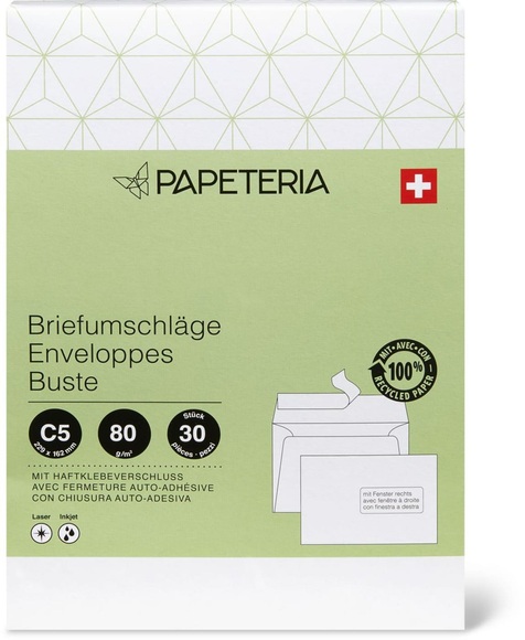Papeteria C5 Recycling Briefumschläge mit Fenster rechts