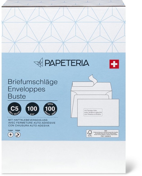 Papeteria C5 Briefumschläge mit Fenster links