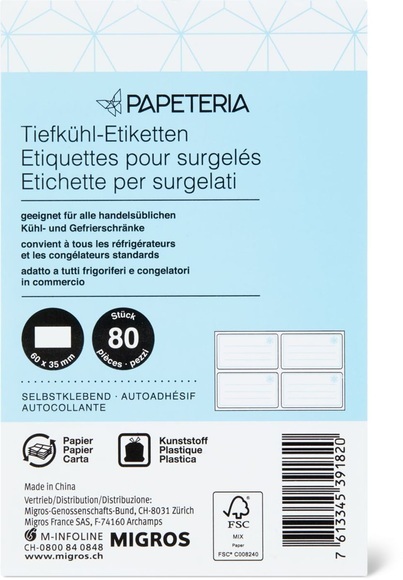Papeteria Tiefkühl-Etiketten