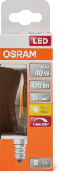 OSRAM LED EEK A+ (A++ - E) E14 Kerzenform Windstoß 5 W = 40 W Warmweiß (Ø x L) 35 mm x 119 mm 1 St.