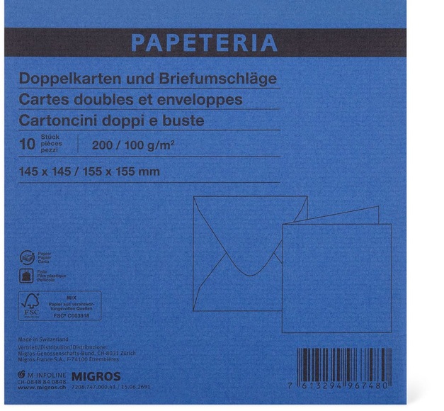 Papeteria 145 x 145 Doppelkarten und Briefumschläge