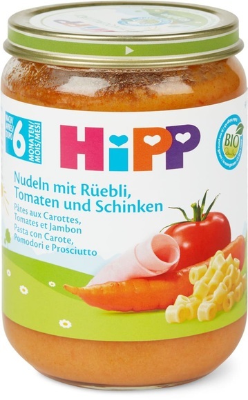 Bio HiPP Nudeln Rüebli Tom.&Schinken