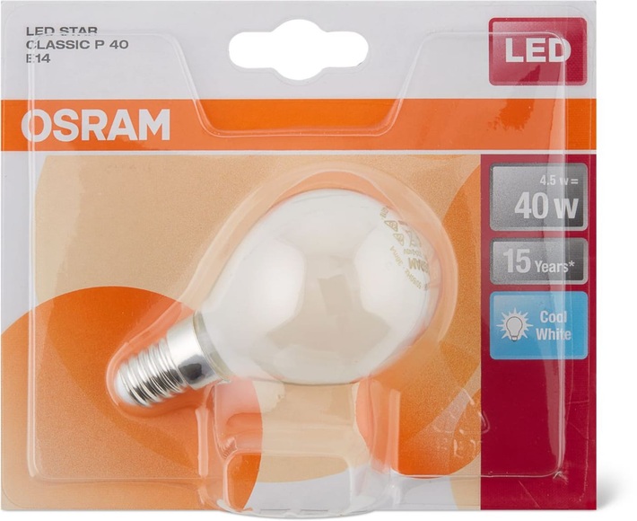 OSRAM LED-Tropfen E14 4W Classic P 4.000K matt