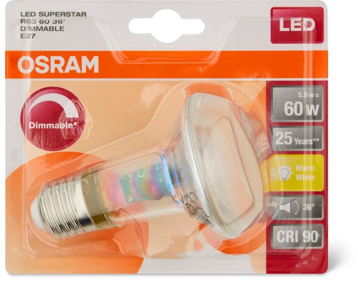 OSRAM LED-Lampe E27 R63 5,9W 2.700K 36°dimmbar