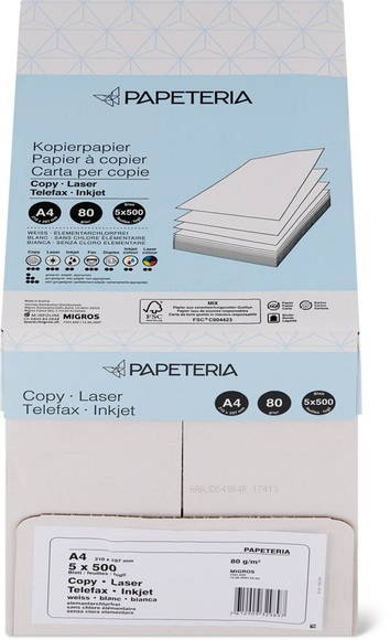Papeteria Kopierpapier 80g/m2 A4 weiss 5x500 Blatt