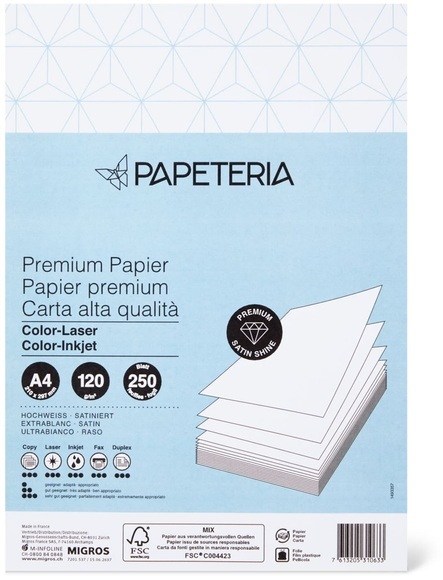Papeteria Kopierpapier 120g/m2 A4 hochweiss Premium