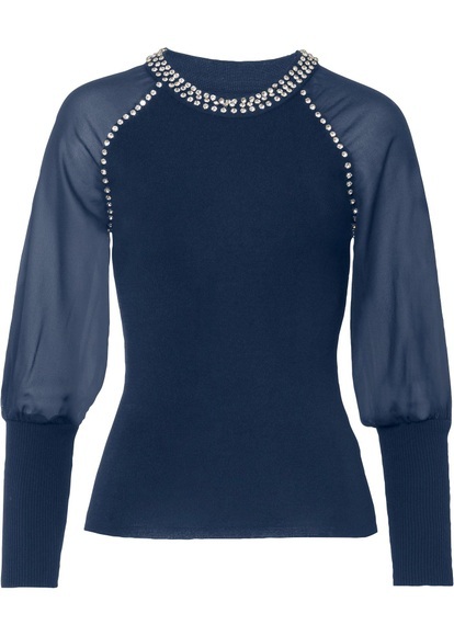 Pullover mit Strass und Chiffon-Ärmeln