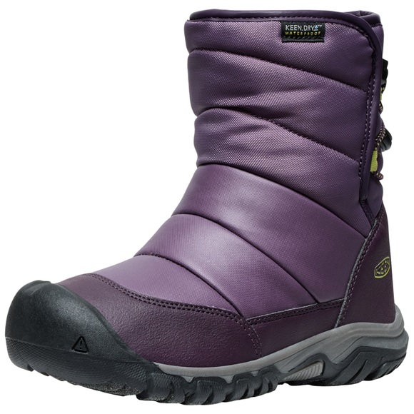 KEEN Kids Y Puffrider WP Winterschuhe unisex, black plum/daiquiri green, Grösse: 32.5