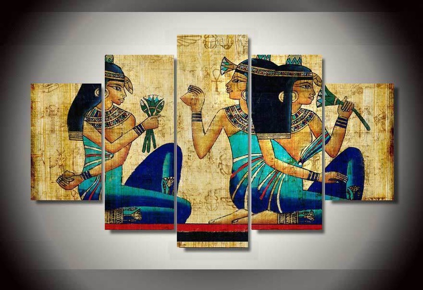 Large Framed Ancient Egypt Art Canvas Print Wall Art Home 5 Piece