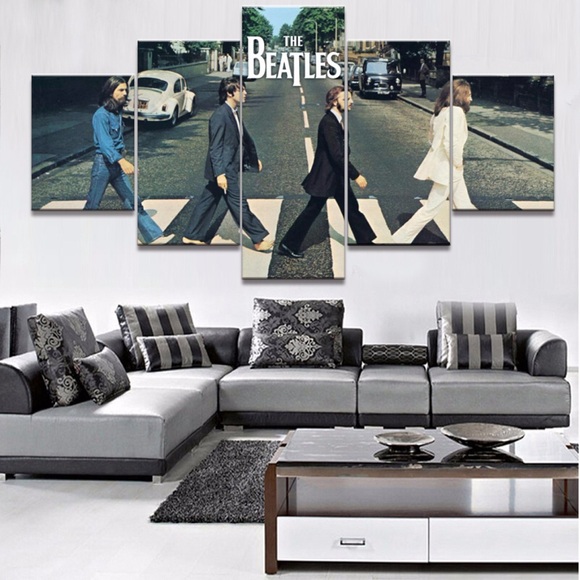 Large Framed The Beatles Crossing Road Canvas Print Wall Art Home 5 Piece