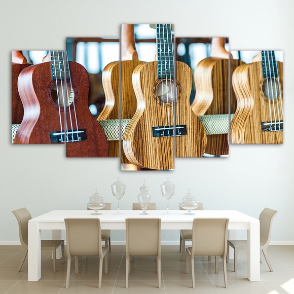 Wondeful wooden guitars painting 5 Piece Canvas Art Wall Art Picture Home Decor