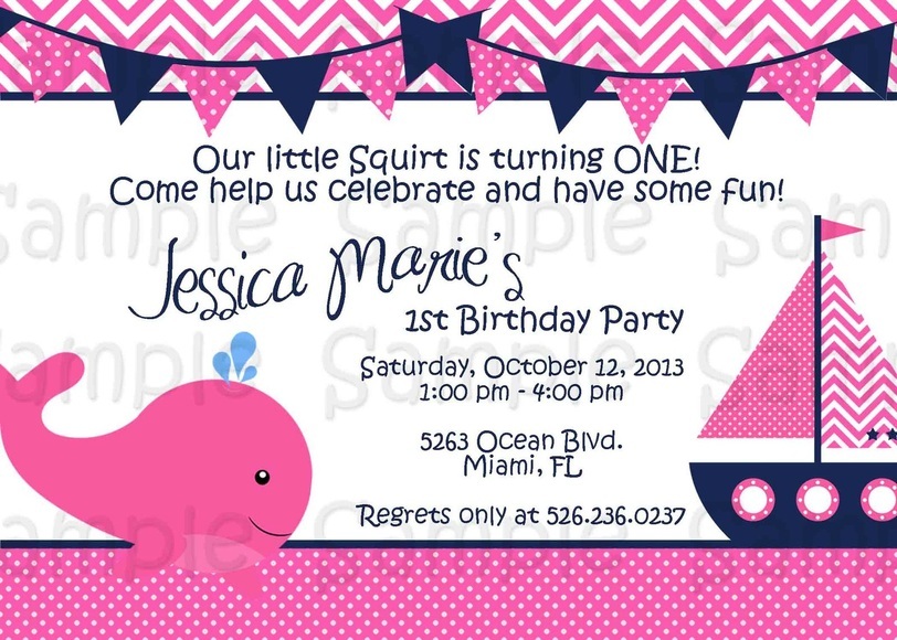 Nautical Girl Printable Invitation: Baby Shower, Birthday, Whale, Custom