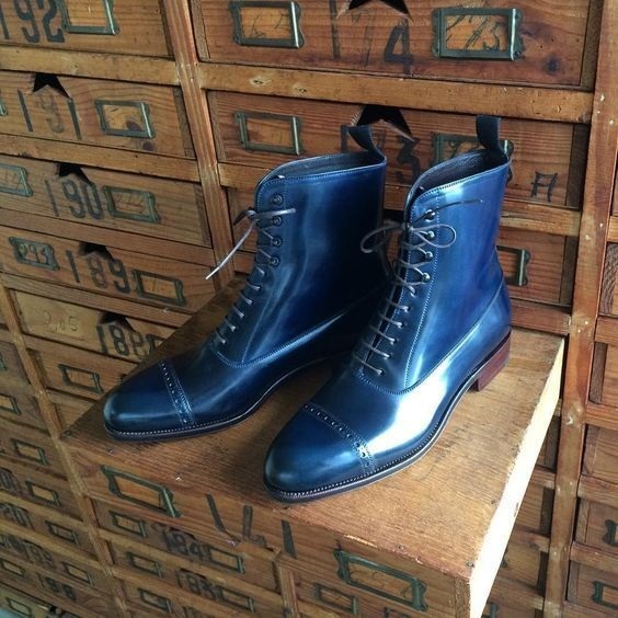 NEW New Handmade Men Blue leather ankle boots, Men black ankle boots, boots for