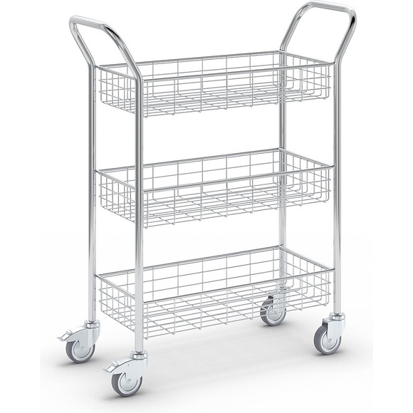 EUROKRAFT Büro- und Postwagen Tragfähigkeit 200 kg, weißaluminium LxBxH 1005 x 380 x 1245 mm, 3 Etagen