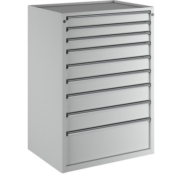 ANKE Schubladenschrank BxT 910 x 675 mm, Schubladentraglast 200 kg 9 Schubladen, Höhe 1280 mm, Front lichtgrau