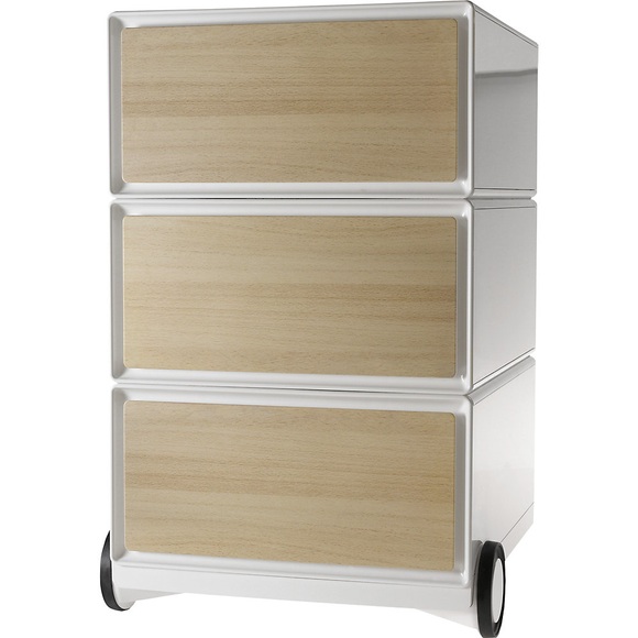 Paperflow Rollcontainer easyBox® 3 Schubladen weiß / Buche