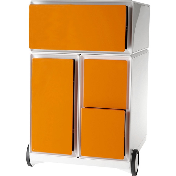 Paperflow Rollcontainer easyBox® 1 Schublade, 1 Hängeregistraturschub, 2 CD-Schübe weiß / orange