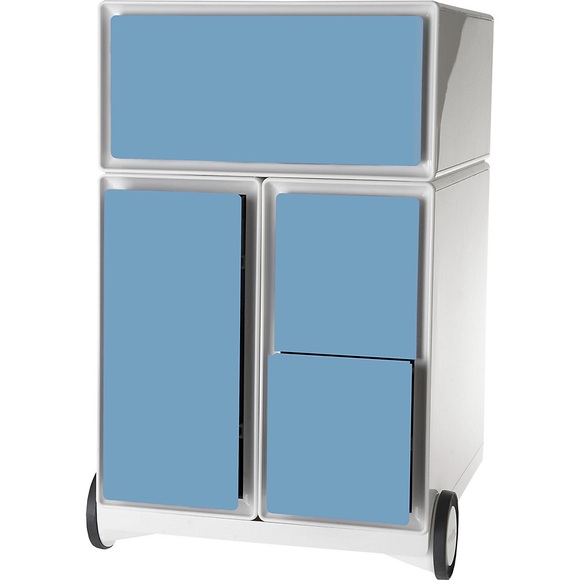 PAPERFLOW Rollcontainer aus Kunststoff 1 Schublade, 1 Hängeregistraturschub, 2 CD-Schübe weiß / grün