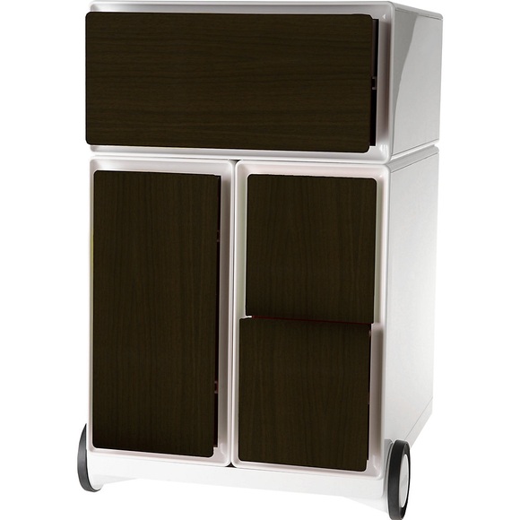Paperflow Rollcontainer easyBox® 1 Schublade, 1 Hängeregistraturschub, 2 CD-Schübe weiß / Wenge