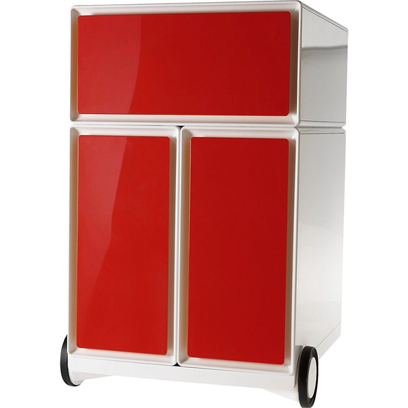 Paperflow Rollcontainer easyBox® 1 Schublade, 2 Hängeregistraturschübe weiß / rot
