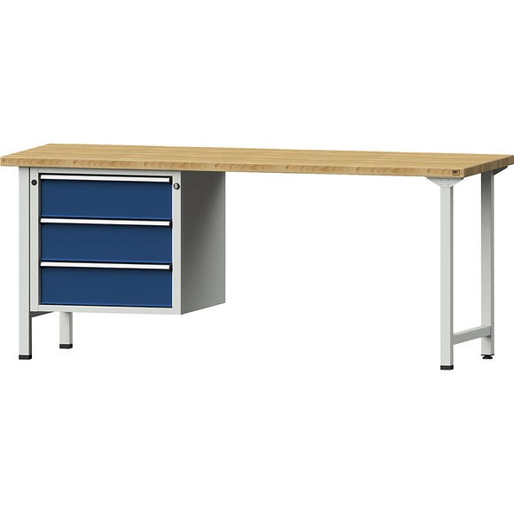 ANKE Werkbank, stabil 3 Schubladen, Breite 2000 mm Buche massiv