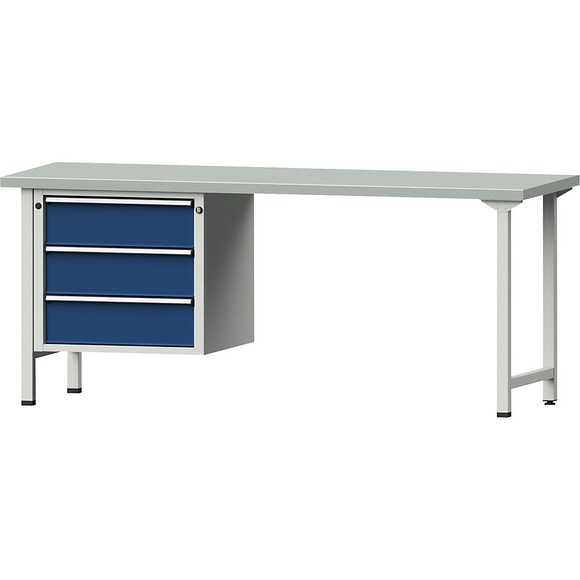 ANKE Werkbank, stabil 3 Schubladen, Breite 2000 mm Stahlblechbelag