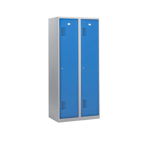 QUIPO Garderobenschrank Breite 800 mm, 2 Abteile à 398 mm, mit Zylinderschloss Korpus lichtgrau, Türen lichtblau