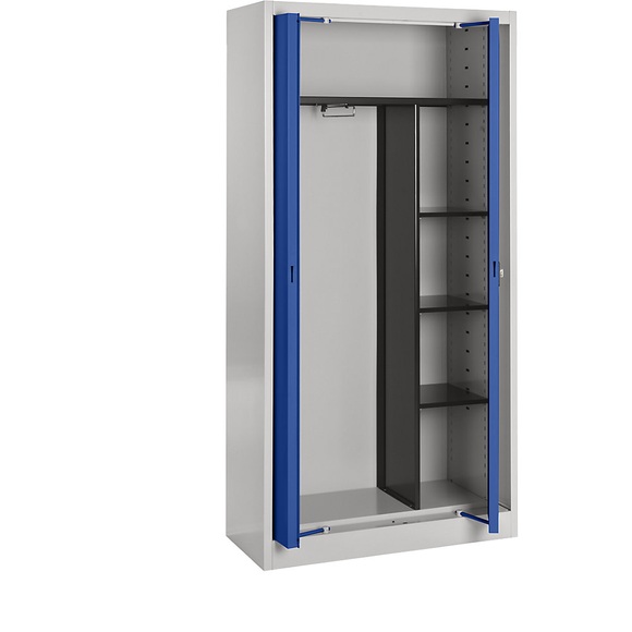mauser Stahlschrank mit Einschwenktüren Garderobe, 3 kurze Fachböden, Tiefe 420 mm lichtgrau / ultramarinblau