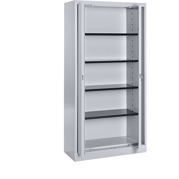 mauser Stahlschrank mit Einschwenktüren 4 Fachböden, Tiefe 420 mm weißaluminium