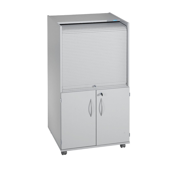 office akktiv Computerschrank mit Kunststoffrollladen, mobil Premium Variante, HxBxT 1320 x 725 x 642 mm ohne Einlegeboden