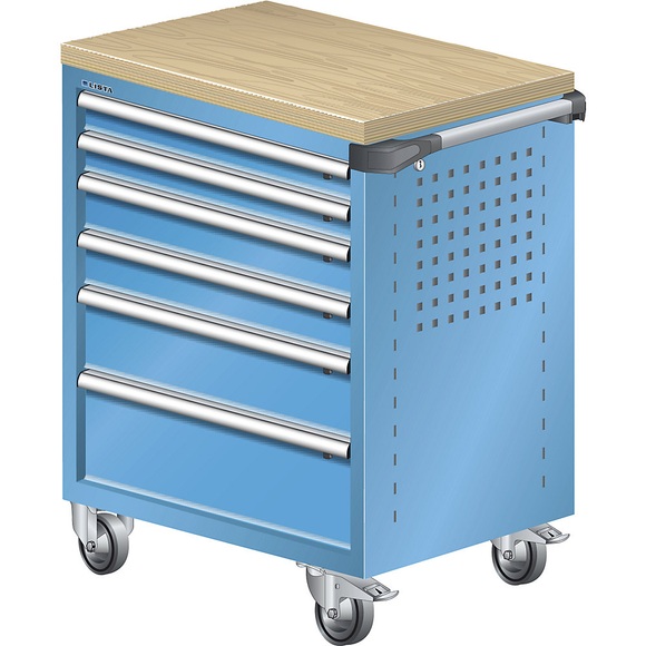 Lista Werkstattwagen mit Multiplex-Holzabdeckung 40 mm 6 Schubladen, blau