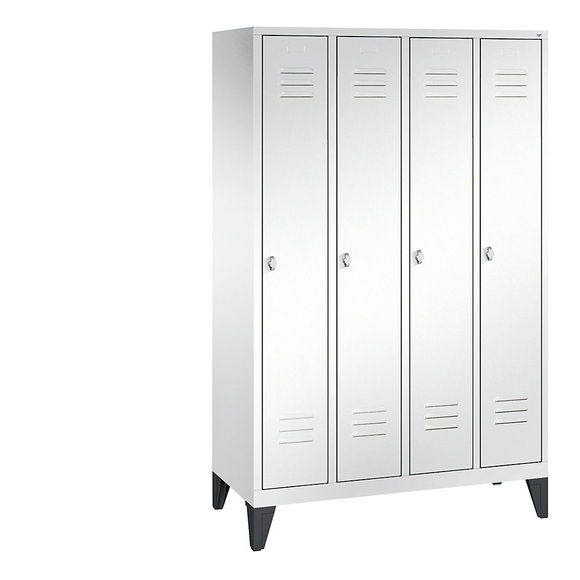 CP CLASSIC Garderobenschrank mit Füßen 4 Abteile, Abteilbreite 300 mm verkehrsweiß