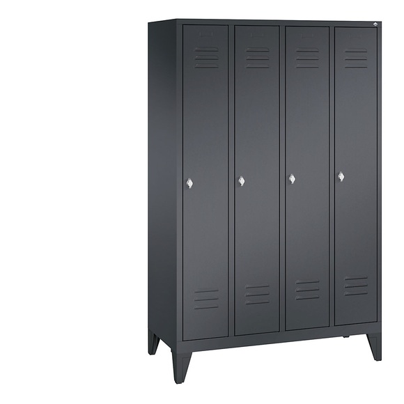 CP CLASSIC Garderobenschrank mit Füßen 4 Abteile, Abteilbreite 300 mm schwarzgrau