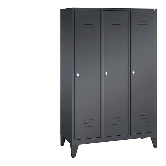 CP CLASSIC Garderobenschrank mit Füßen 3 Abteile, Abteilbreite 400 mm schwarzgrau
