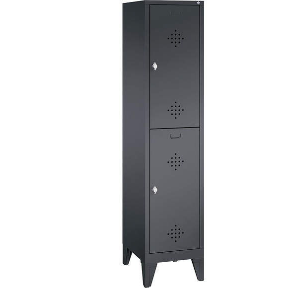 CP CLASSIC Garderobenschrank mit Füßen, doppelstöckig 1 Abteil, je 2 Fächer, Abteilbreite 400 mm schwarzgrau