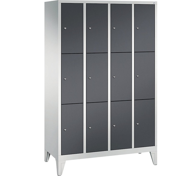 CP CLASSIC Fächerschrank mit Füßen 4 Abteile, je 3 Fächer, Abteilbreite 300 mm lichtgrau / schwarzgrau