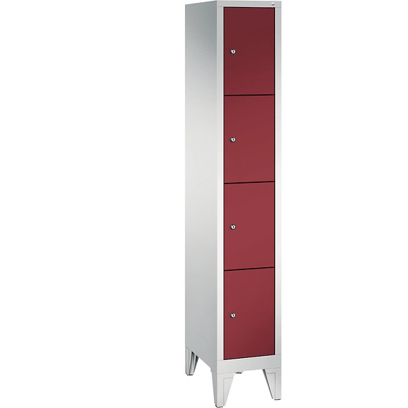 CP CLASSIC Fächerschrank mit Füßen 1 Abteil, 4 Fächer, Abteilbreite 300 mm lichtgrau / rubinrot