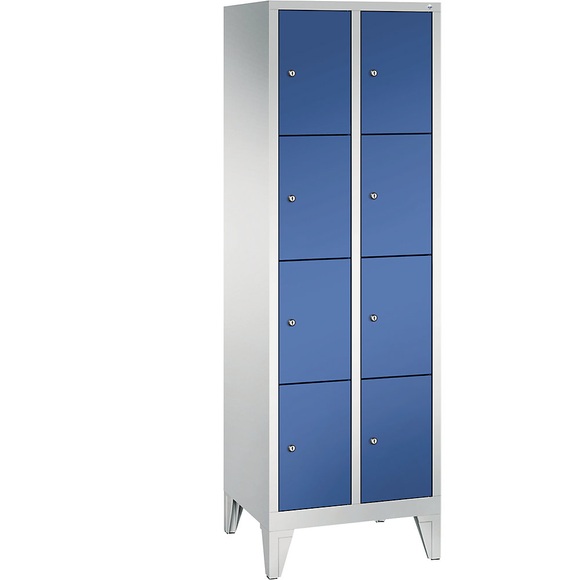 CP CLASSIC Fächerschrank mit Füßen 2 Abteile, je 4 Fächer, Abteilbreite 300 mm lichtgrau / enzianblau