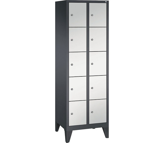 CP CLASSIC Fächerschrank mit Füßen 2 Abteile, je 5 Fächer, Abteilbreite 300 mm schwarzgrau / lichtgrau
