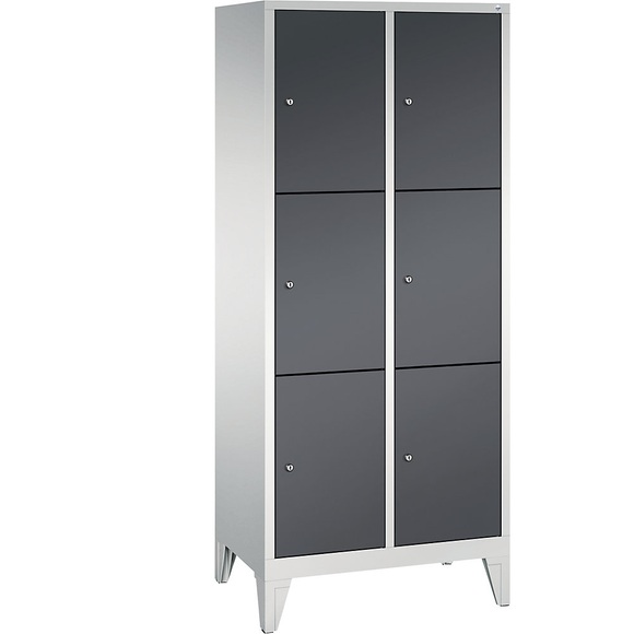 CP CLASSIC Fächerschrank mit Füßen 2 Abteile, je 3 Fächer, Abteilbreite 400 mm lichtgrau / schwarzgrau
