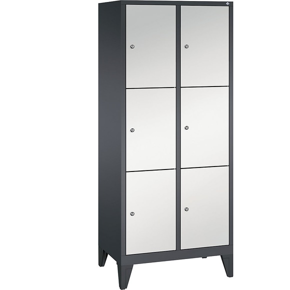 CP CLASSIC Fächerschrank mit Füßen 2 Abteile, je 3 Fächer, Abteilbreite 400 mm schwarzgrau / lichtgrau