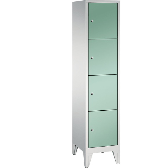CP CLASSIC Fächerschrank mit Füßen 1 Abteil, 4 Fächer, Abteilbreite 400 mm lichtgrau / lichtgrün