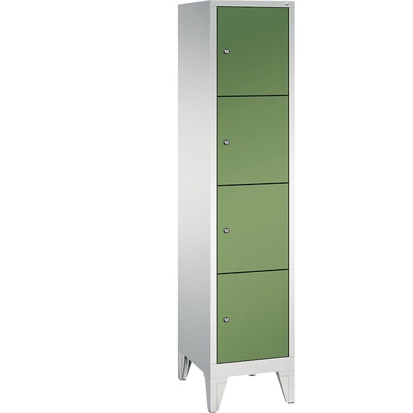 CP CLASSIC Fächerschrank mit Füßen 1 Abteil, 4 Fächer, Abteilbreite 400 mm lichtgrau / resedagrün
