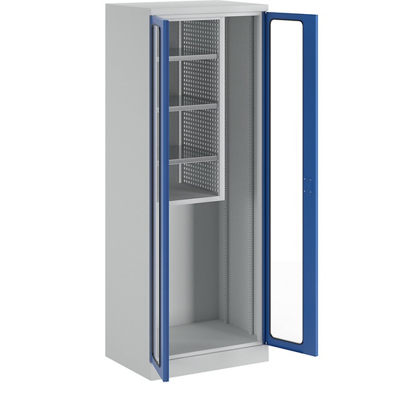 QUIPO Geräte- und Putzmittelschrank STANDARD mit Sichtfenstertüren lichtgrau / enzianblau