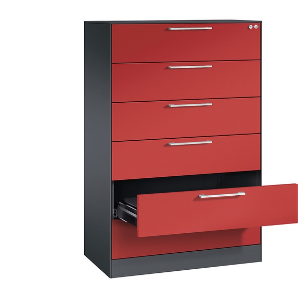 CP Karteischrank ASISTO Höhe 1292 mm, mit 6 Schüben, DIN A5 quer schwarzgrau/feuerrot
