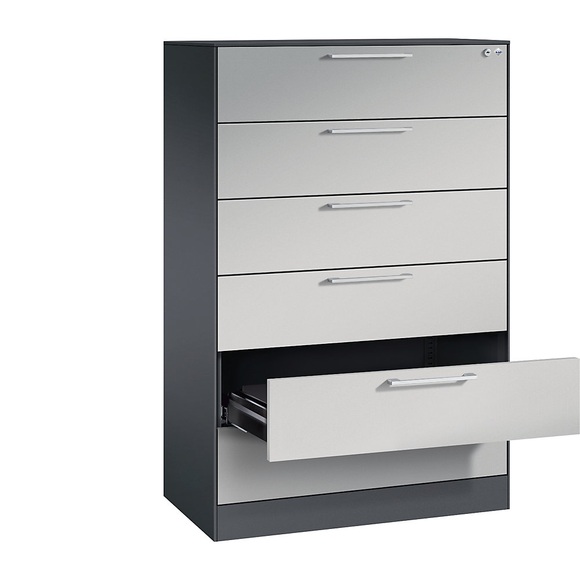 CP Karteischrank ASISTO Höhe 1292 mm, mit 6 Schüben, DIN A5 quer schwarzgrau/weißaluminium