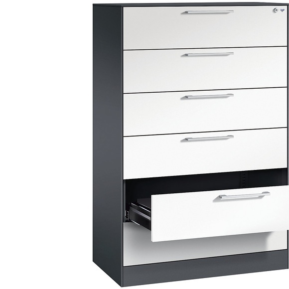 CP Karteischrank ASISTO Höhe 1292 mm, mit 6 Schüben, DIN A5 quer schwarzgrau/weiß